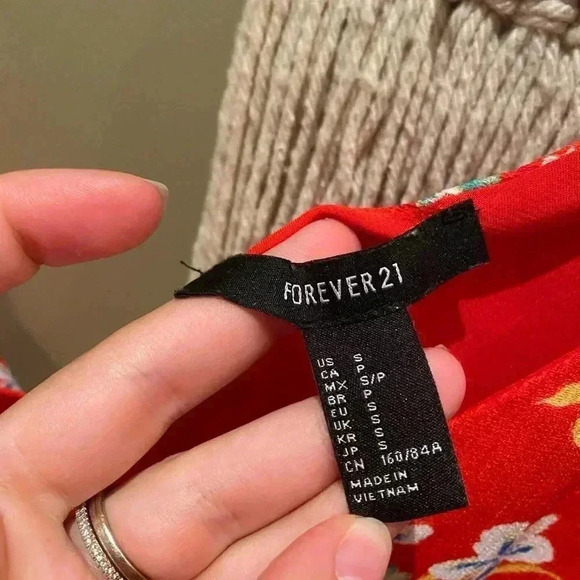 FOREVER 21 RED FLORAL HAWAIIAN TIE DRESS S - Picture 4 of 5